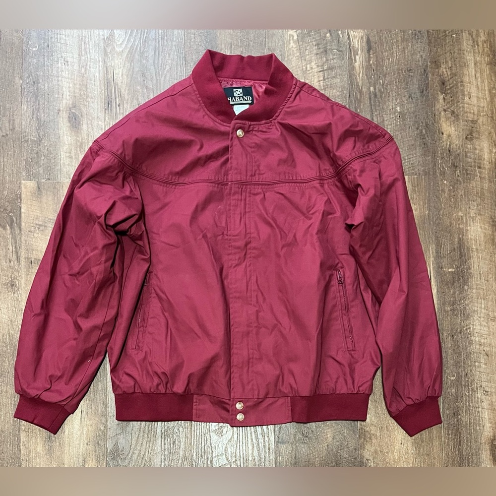 Vintage men’s Haband Bomber Jacket Sz XL Red Farm Jacket Lightweight 80s Style